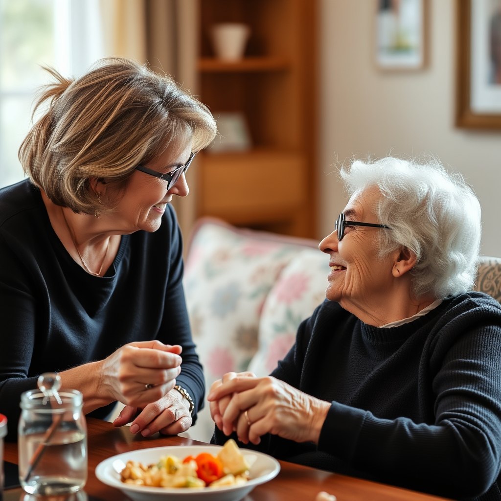 Two women sharing a meal at the table